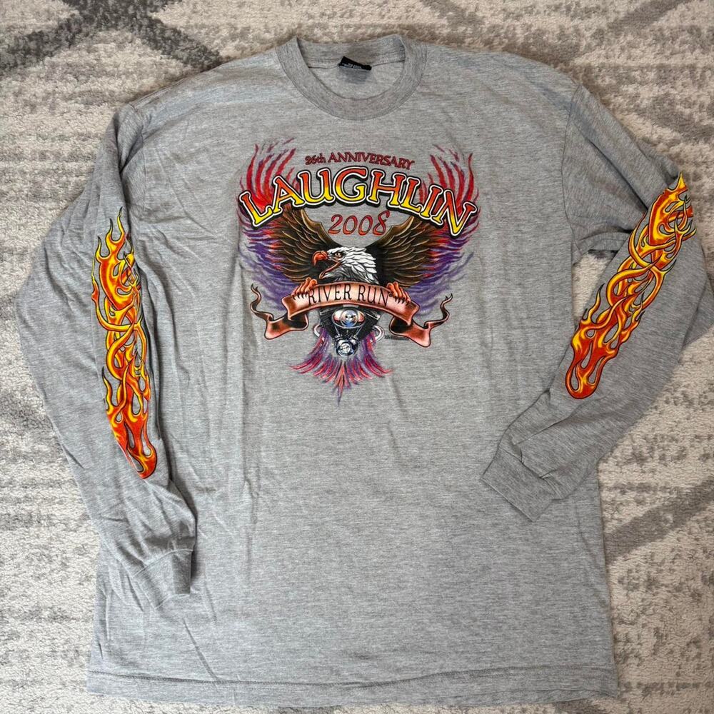 Vintage Laughlin Biker Flame Shirt 2008 Longsleeve Sz 2XL Harley Davidson style